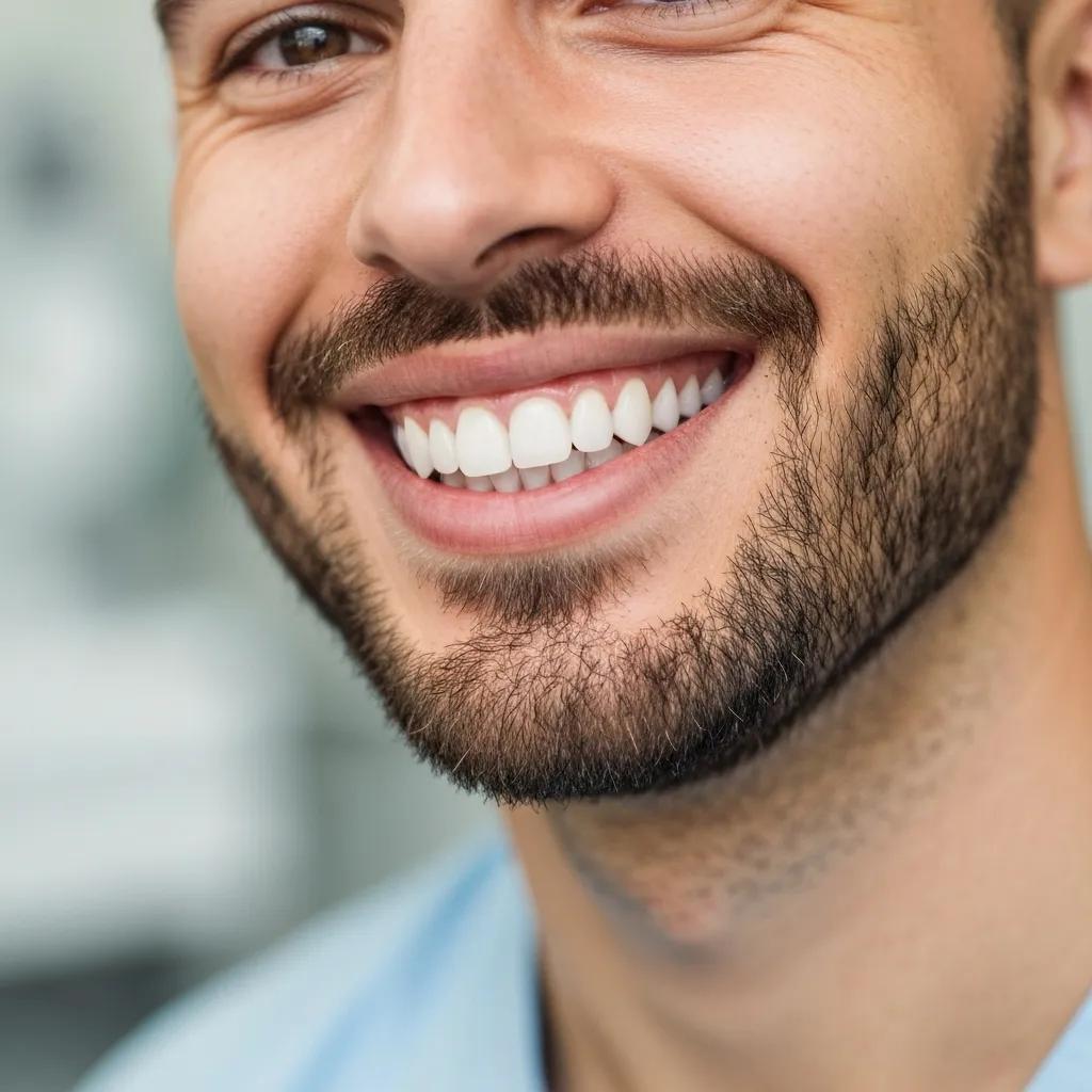 Close-up of a bright smile showcasing the results of teeth whitening, emphasizing dental aesthetics