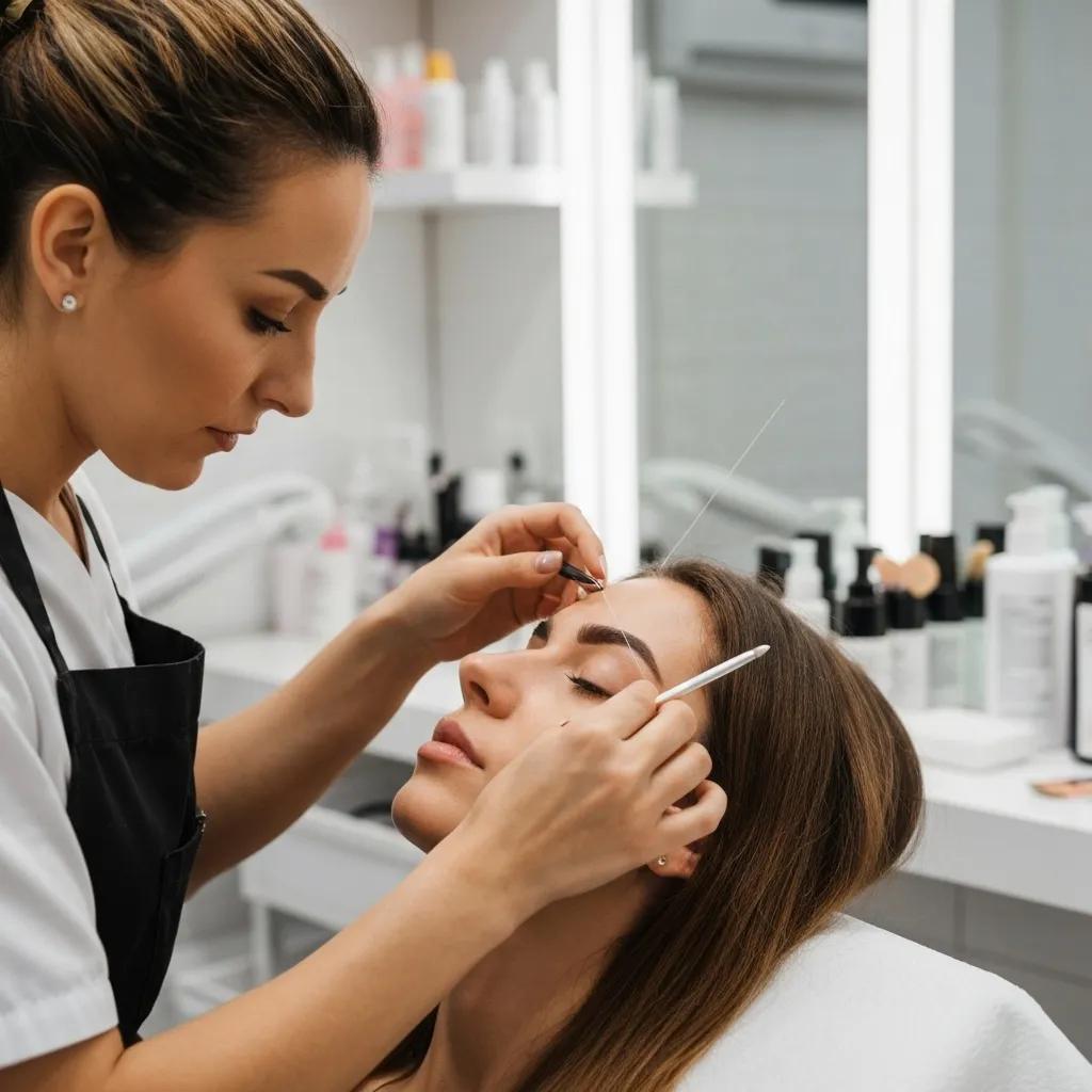 Professional eyebrow threading session highlighting precision and care in a modern salon