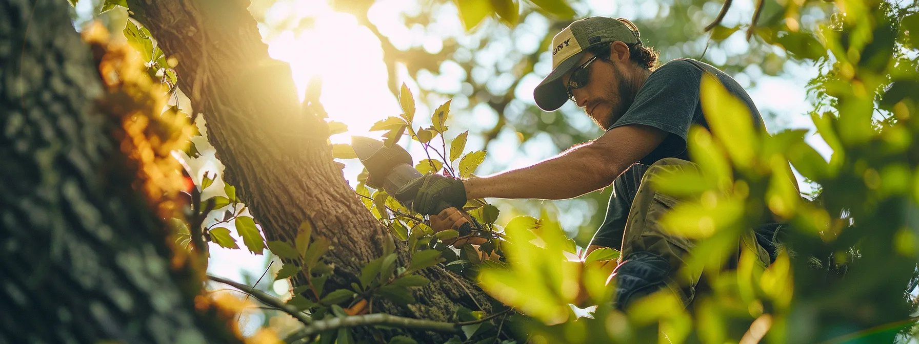 a certified arborist in valdosta carefully pruning a tree with advanced techniques.