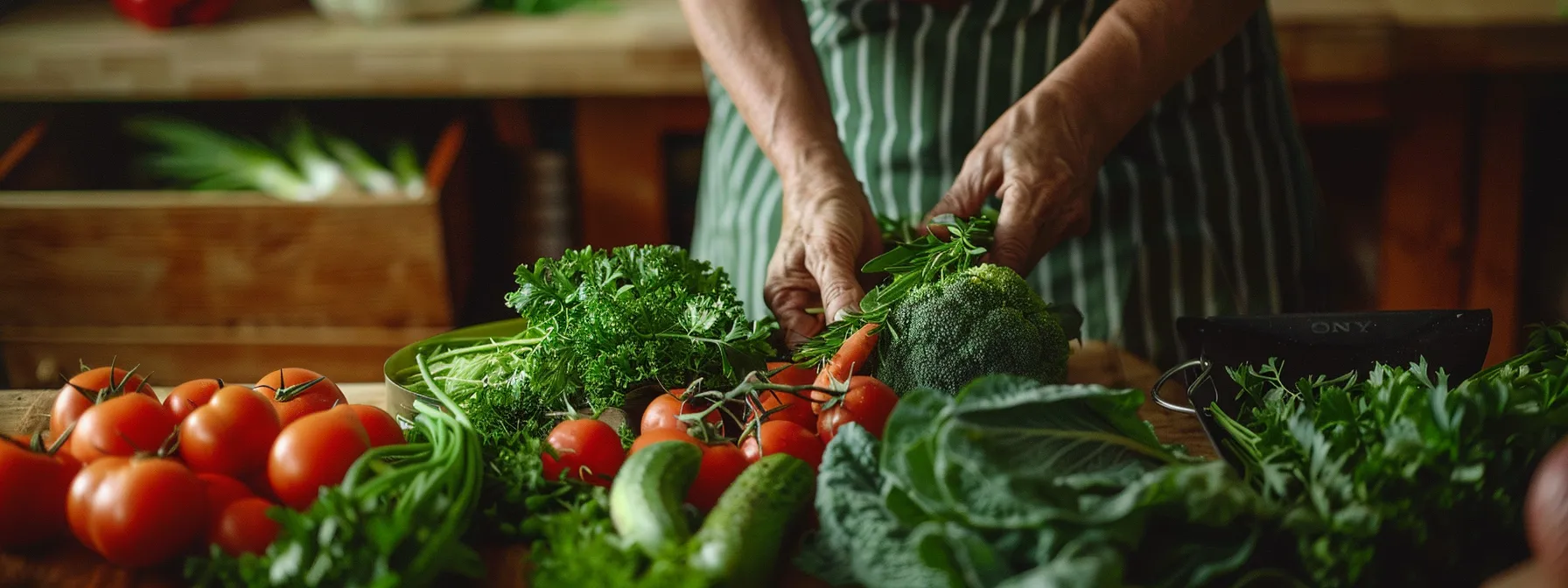 a person preparing a healthy meal after a workout, surrounded by fresh ingredients.