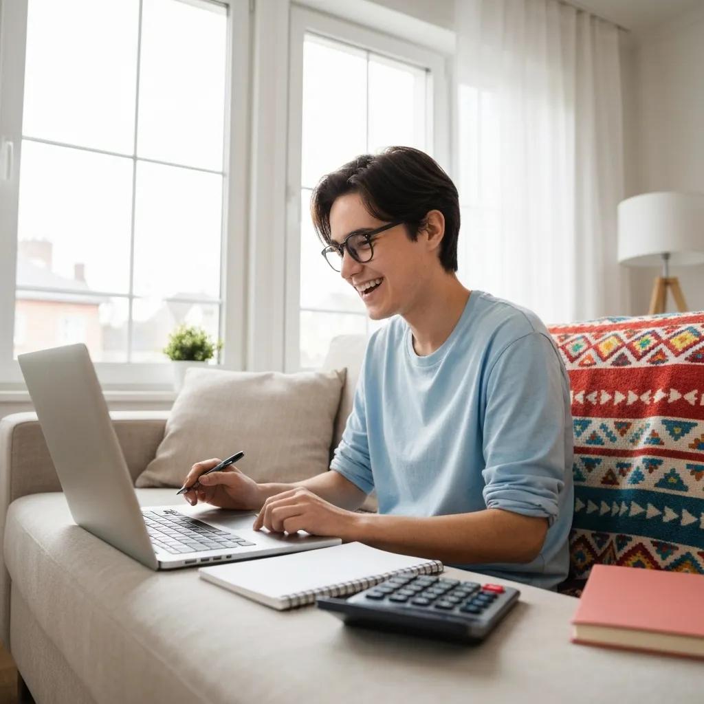 A young driver reviewing their auto insurance policy on a laptop at home