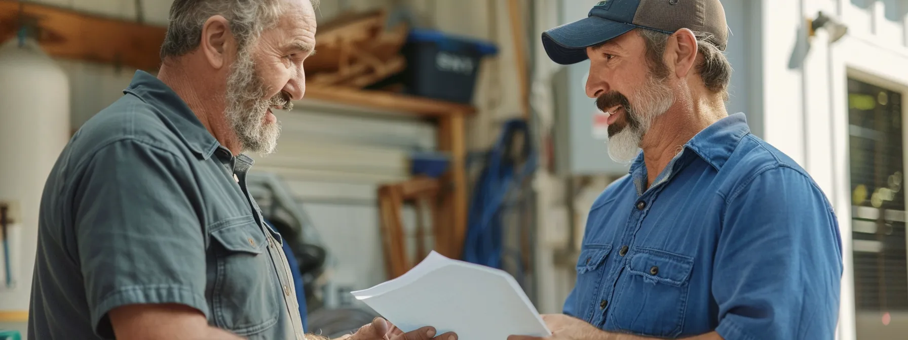 a technician discussing service options with a satisfied customer at smithereen pest control.