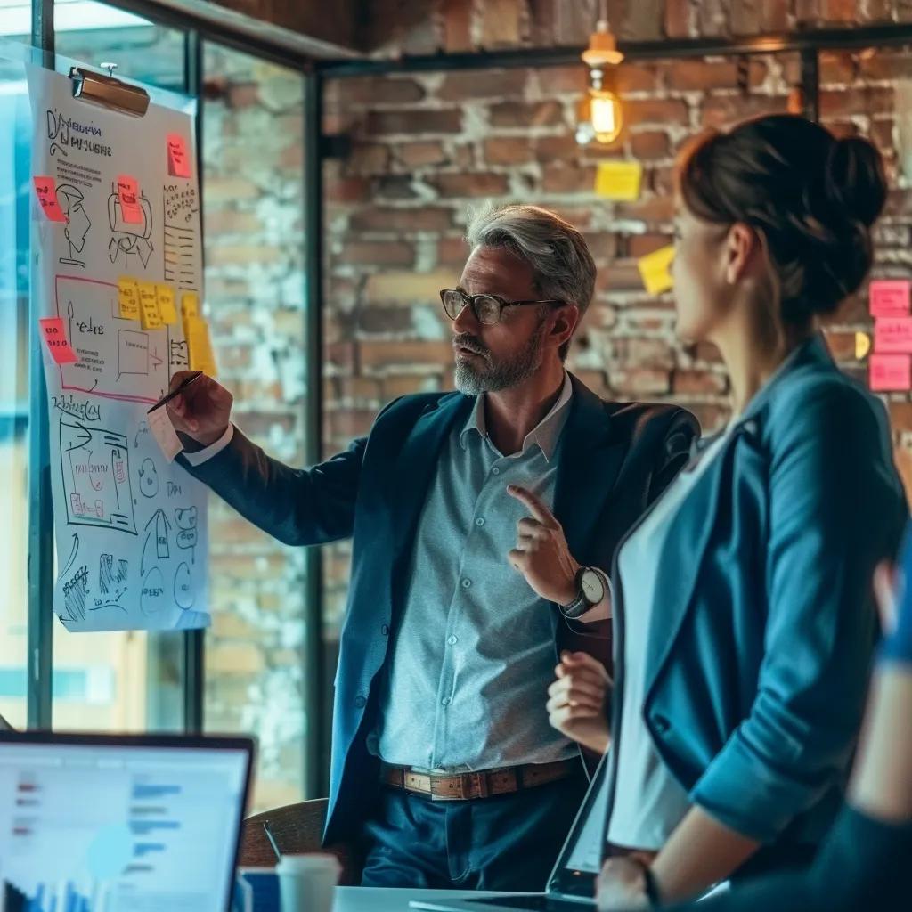 Business team strategizing crisis management techniques in a meeting room