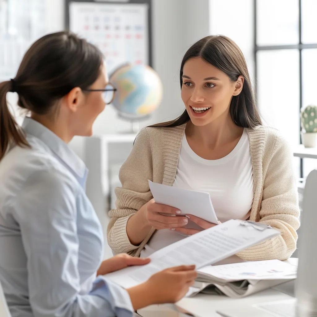 Healthcare professional explaining NIPT accuracy metrics to expectant mother in a clinic setting