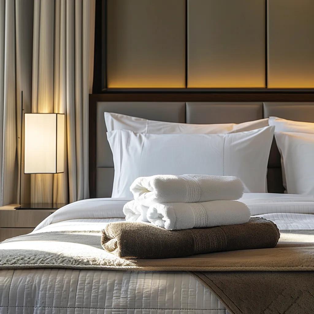 Luxurious hotel suite showcasing premium hospitality linens designed for superior guest comfort and a refined ambiance