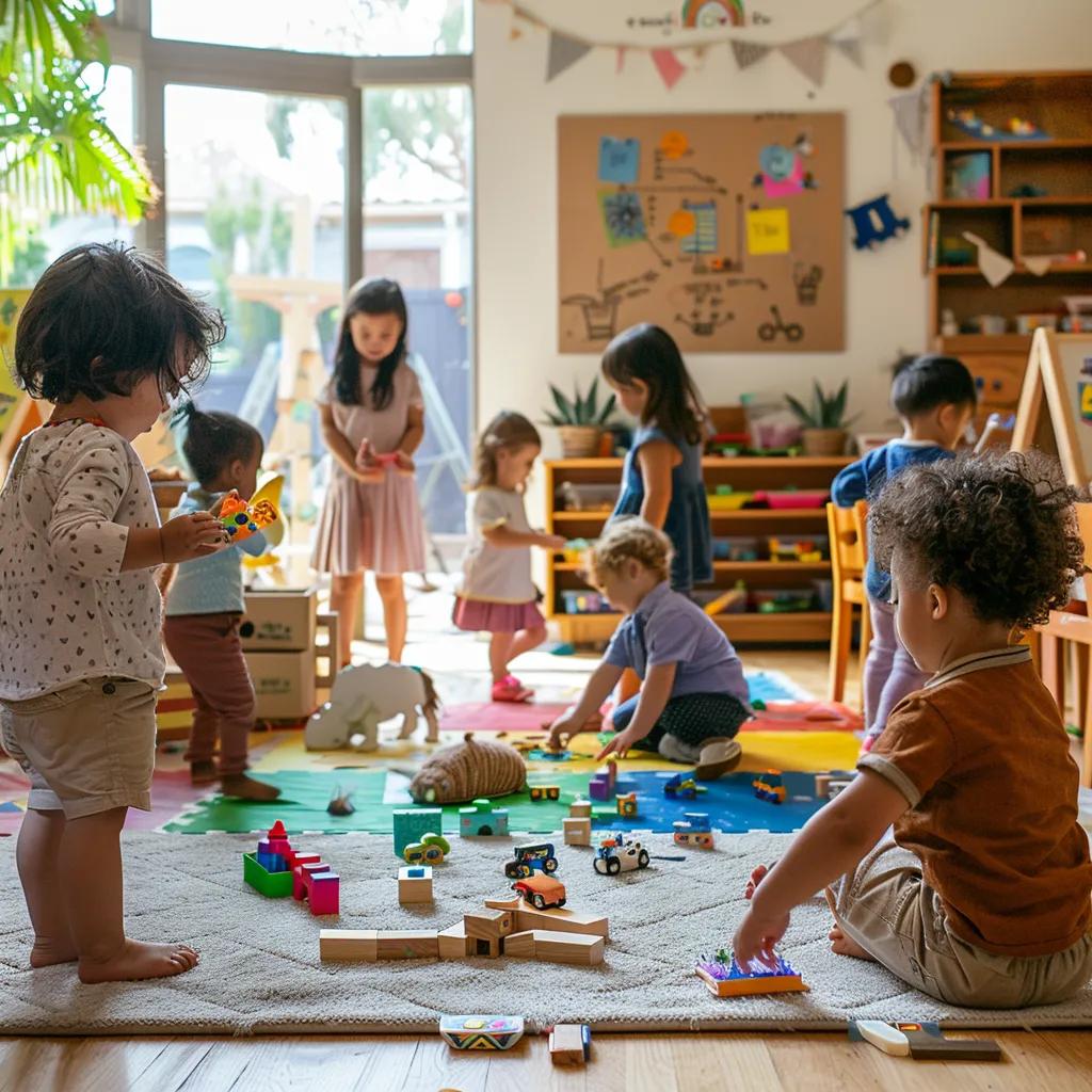Children actively participating in play-based learning at Green Street Preschool, highlighting a vibrant and nurturing educational setting