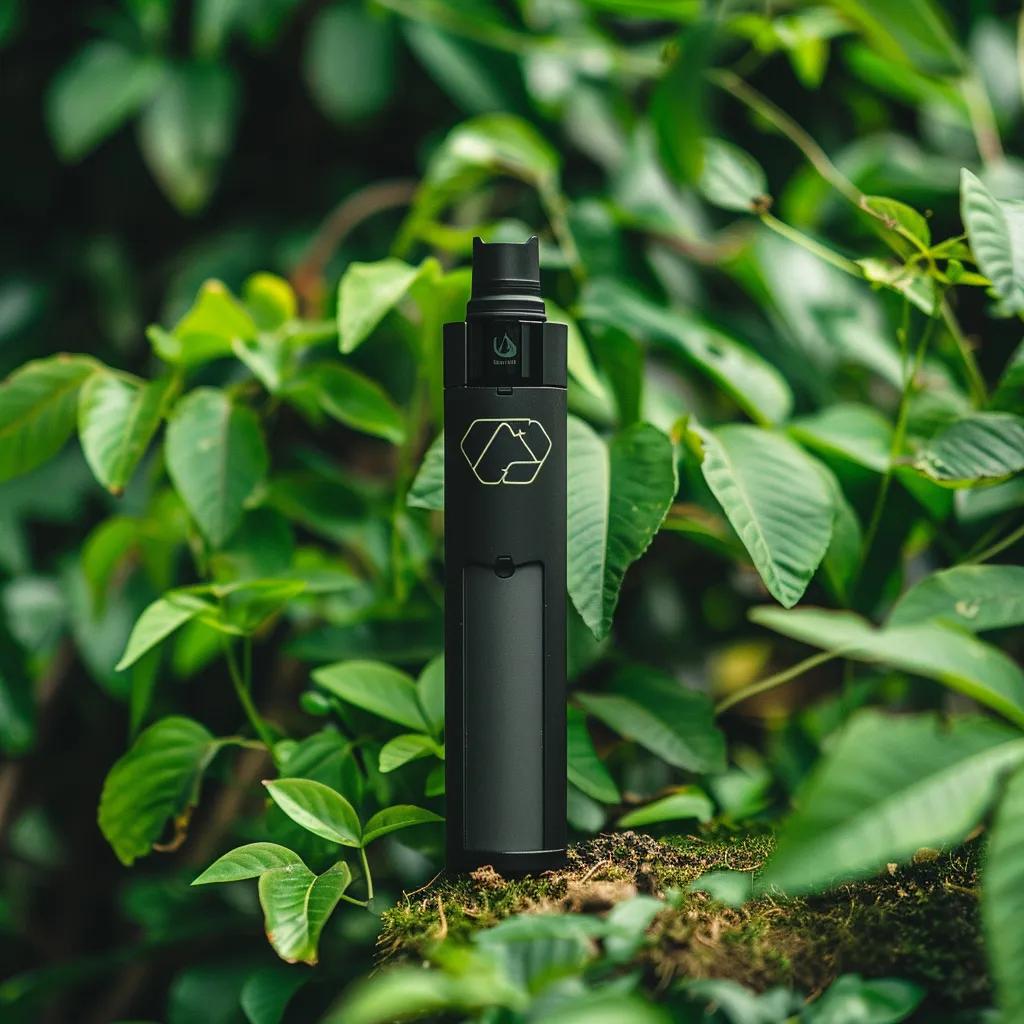 Nuud Vape device with rechargeable battery, emphasizing environmental impact and sustainability