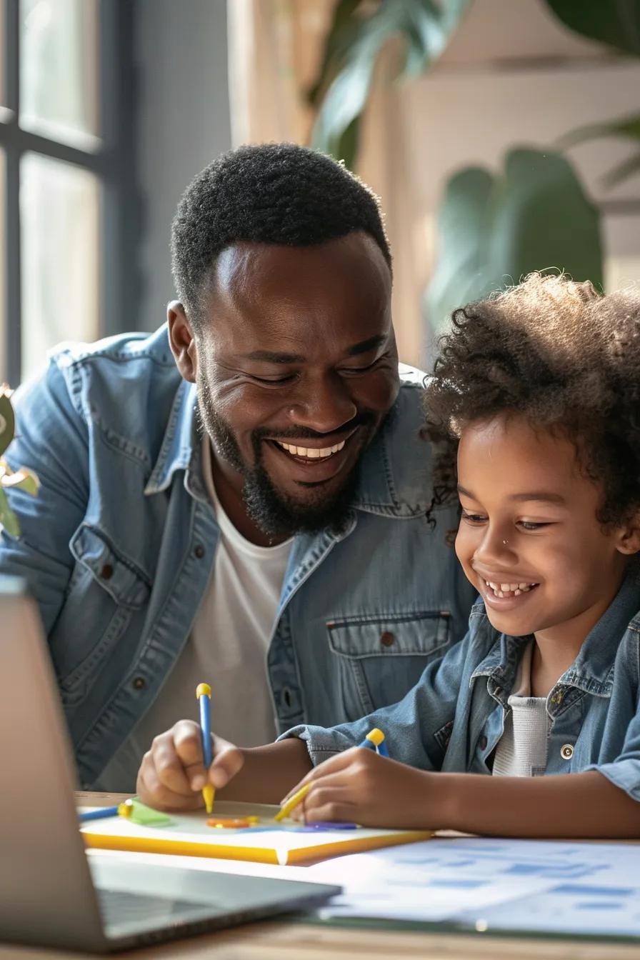 A parent and child happily collecting data together at home, fostering a supportive learning environment