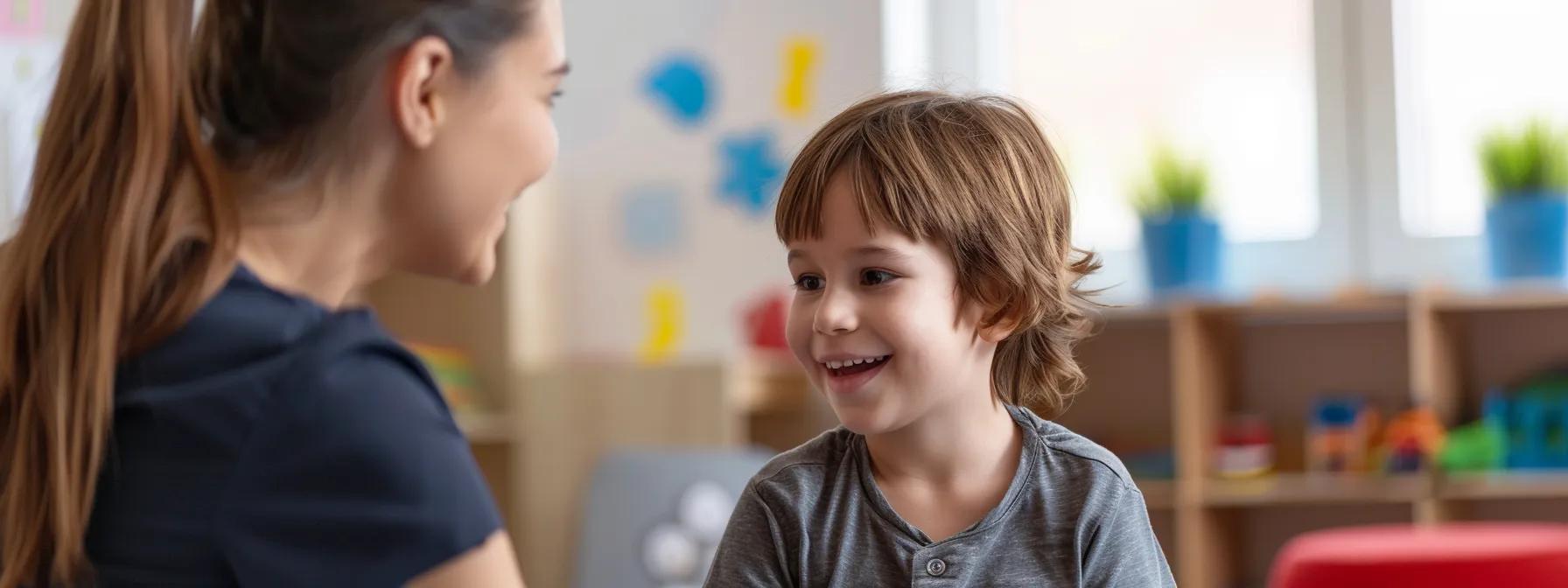 A supportive therapist engaging with a child during ABA therapy
