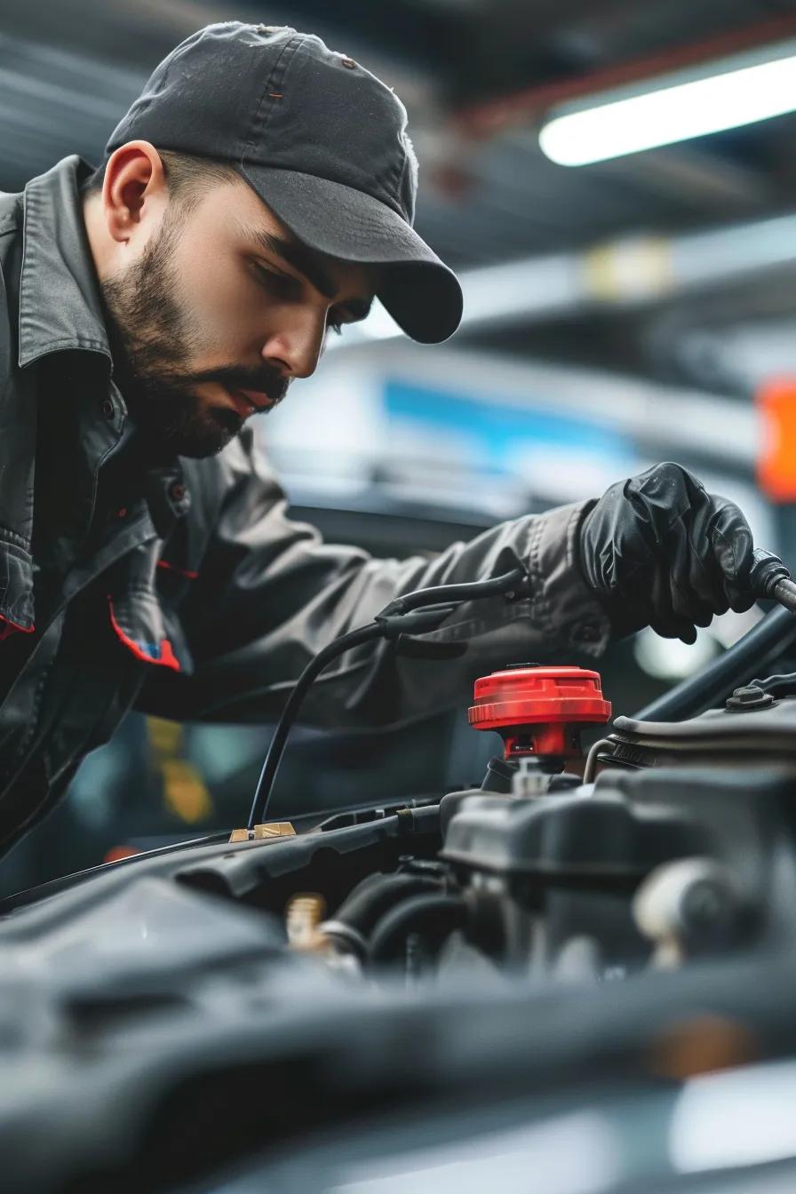 Professional mechanic working on a car in a modern workshop, highlighting trust and expertise