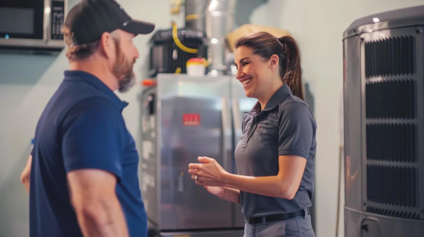 homeowner talking to hvac technician