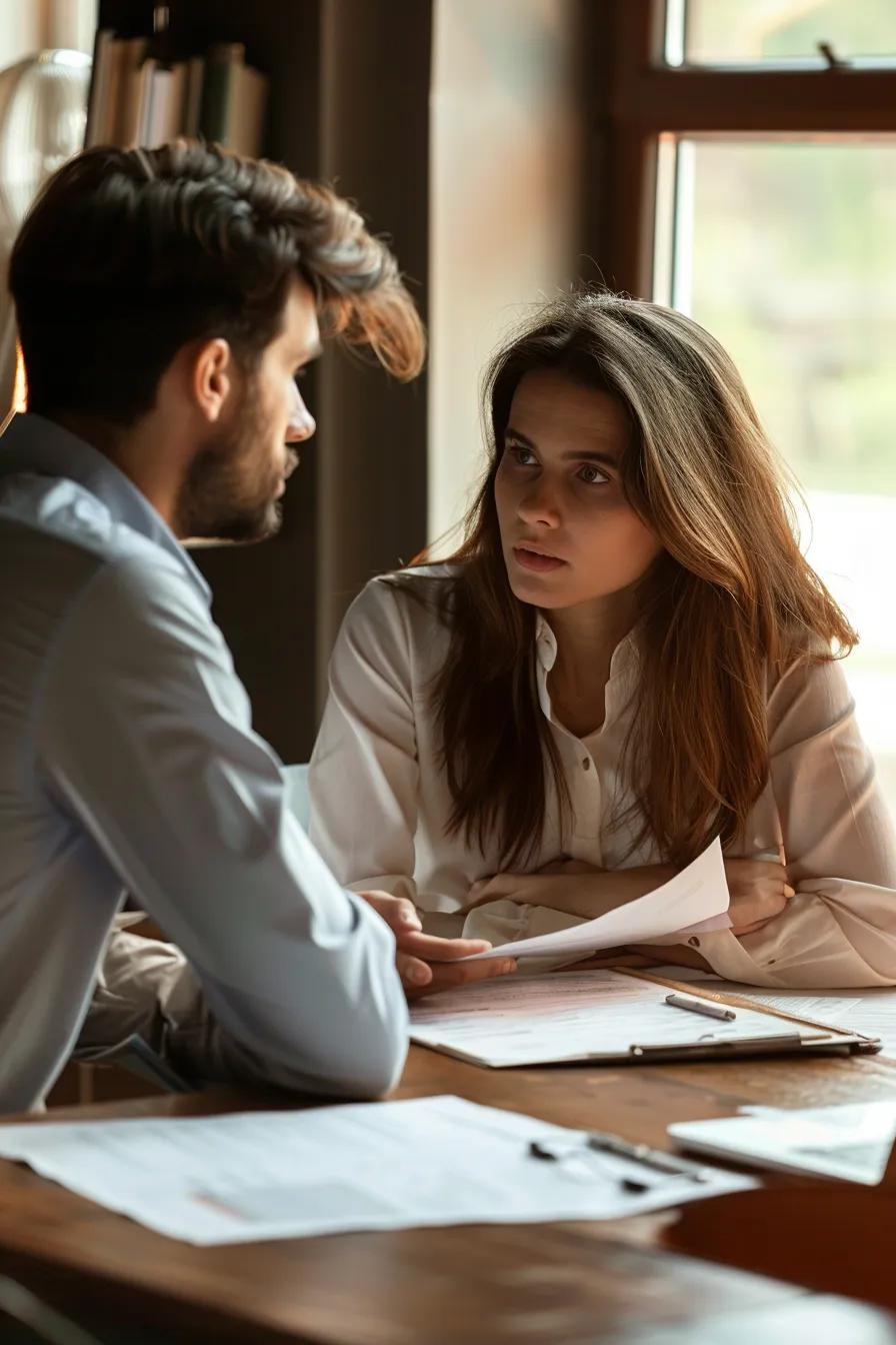 Couple discussing uncontested divorce amicably at a table