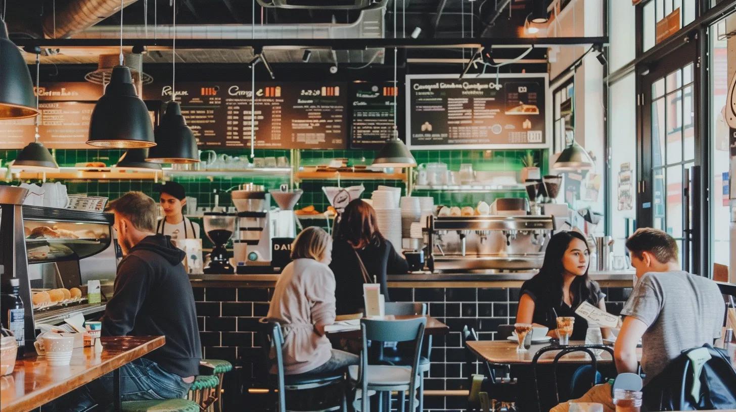 A bustling local cafe filled with customers, illustrating how local SEO drives foot traffic