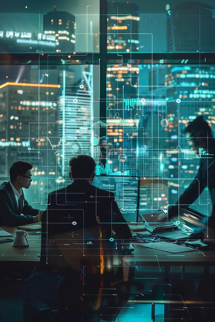 AI technology streamlining business operations in a modern office setting AI technology streamlining business operations in a modern office setting