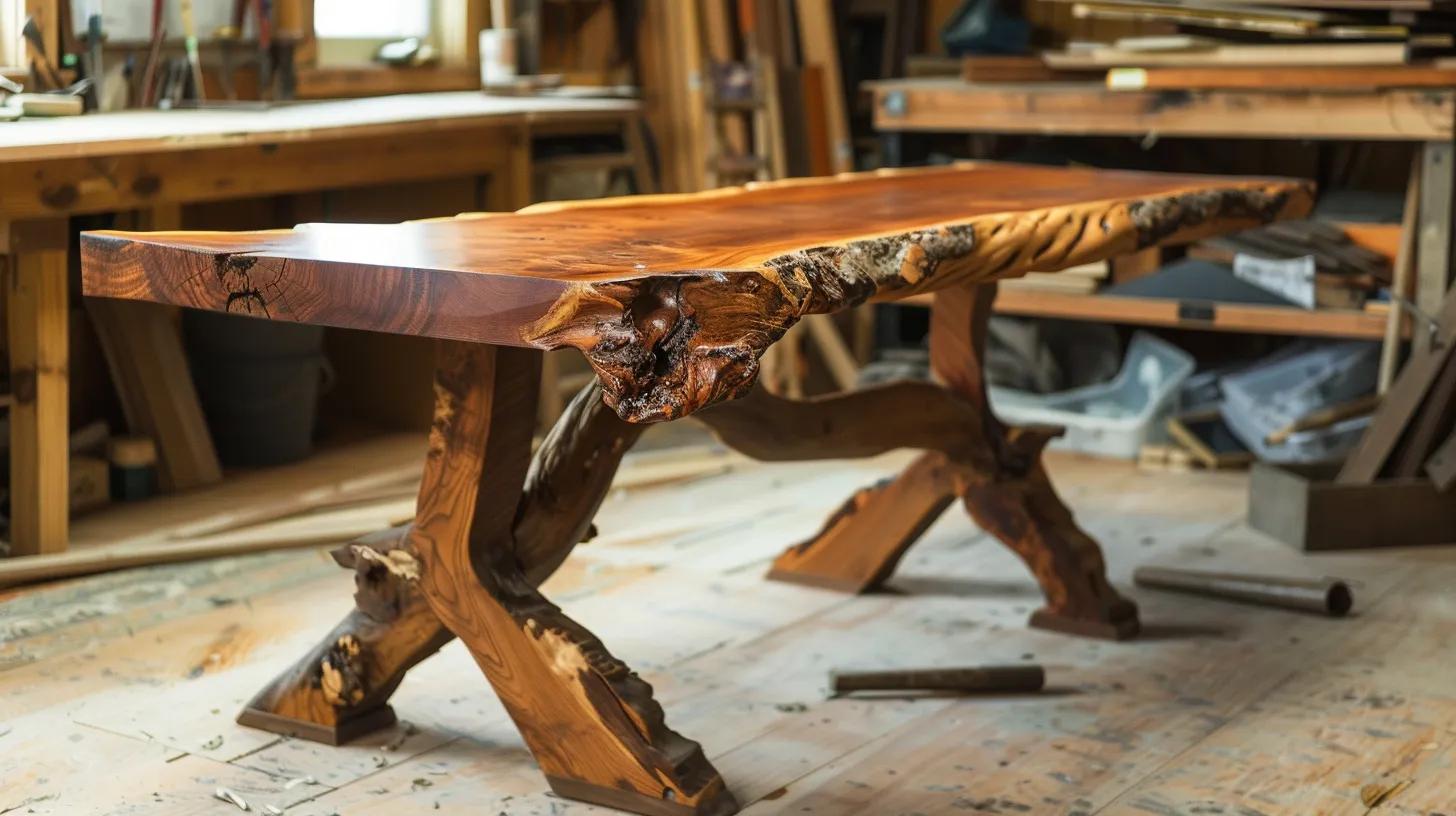 a finished piece of appalachian woodworking sitting in a workshop in West Virginia a finished piece of appalachian woodworking sitting in a workshop in West Virginia