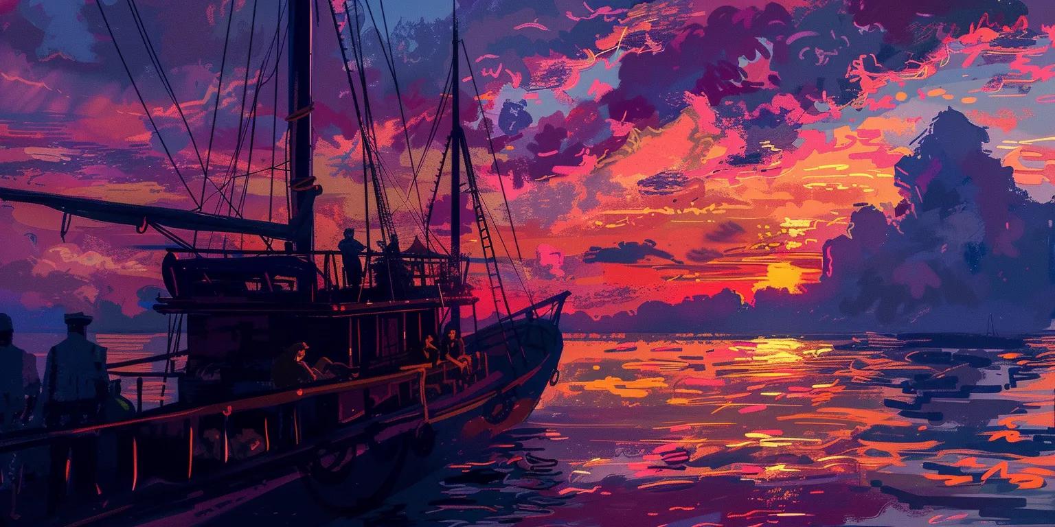 Small ship expedition cruise sailing at sunset