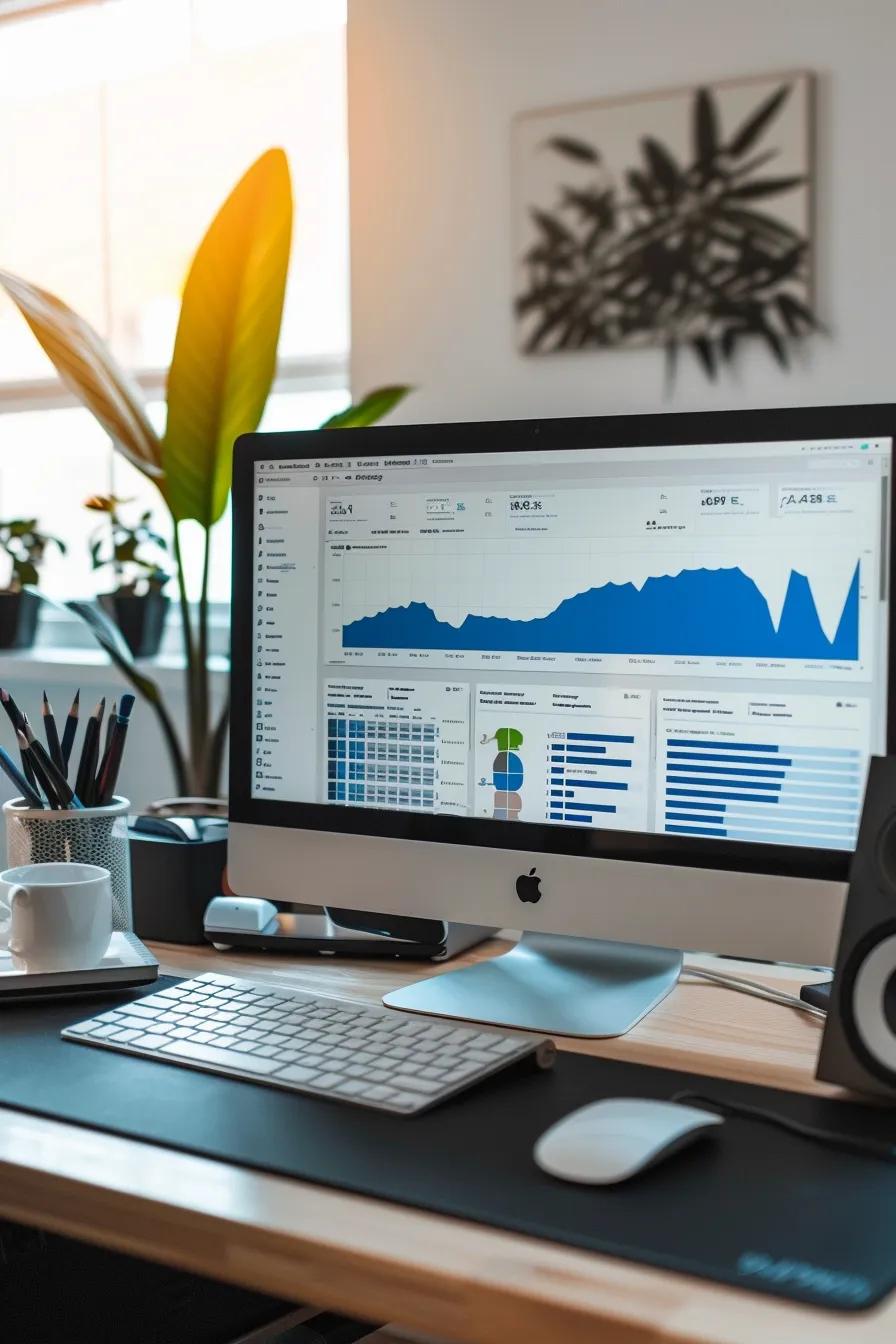 Computer screen displaying keyword research tools and analytics in a home office Computer screen displaying keyword research tools and analytics in a home office