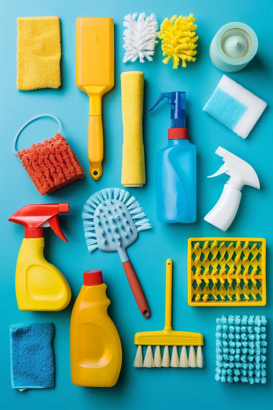 An arrangement of cleaning supplies and equipment, illustrating the average costs of house cleaning services in Ottawa