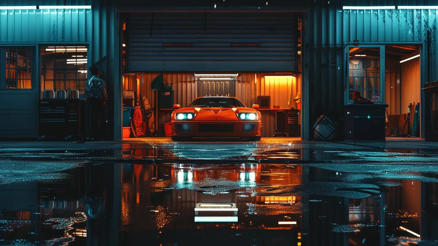 Picture of a car at a garage. no humans, animals or text