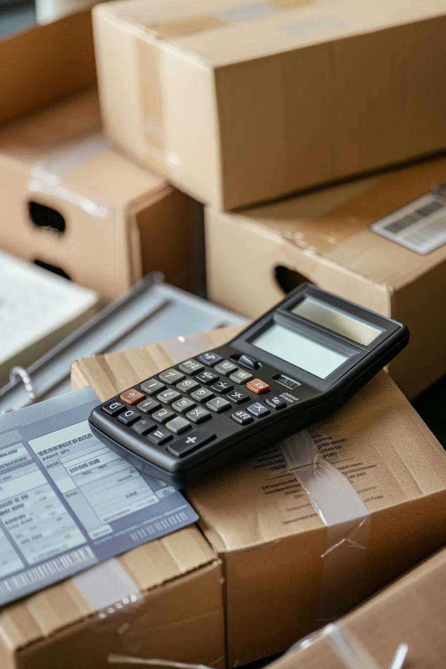 Calculator and moving boxes symbolizing budgeting for long-distance move expenses