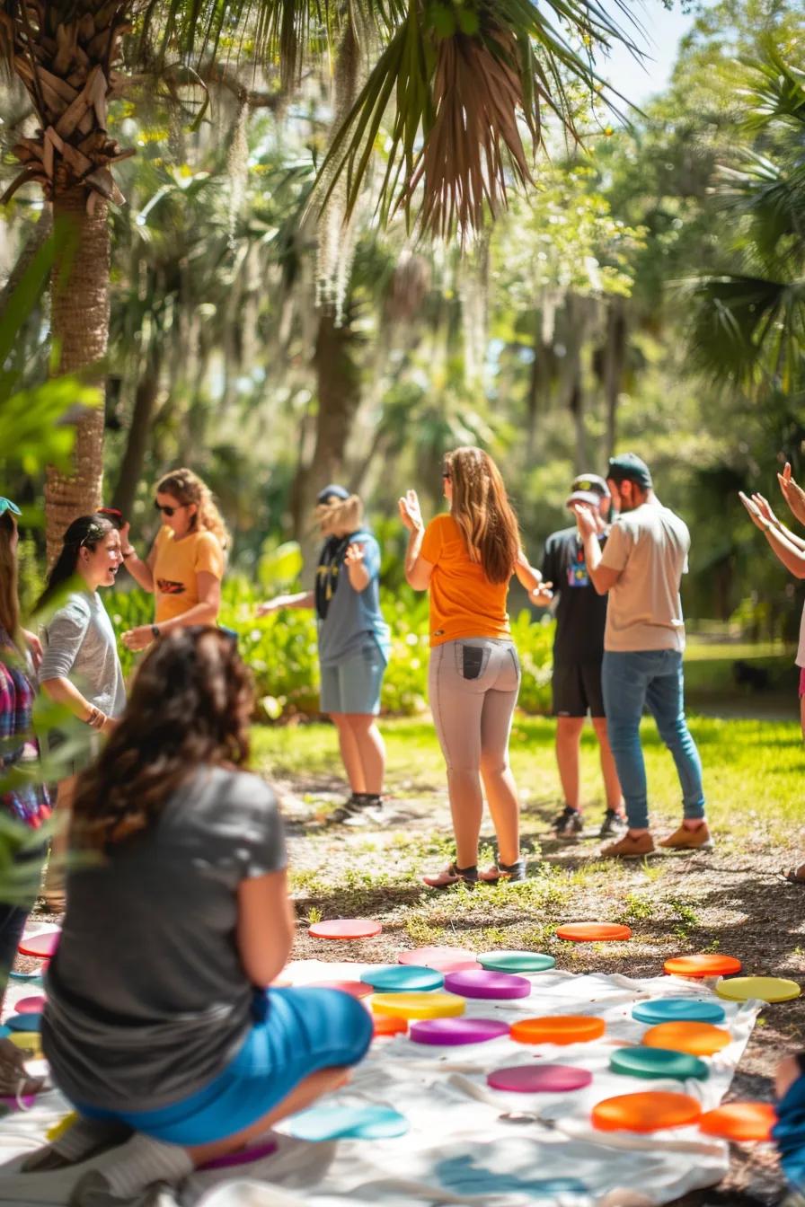 Teams enjoying a fun team-building activity in a bright Florida outdoor setting