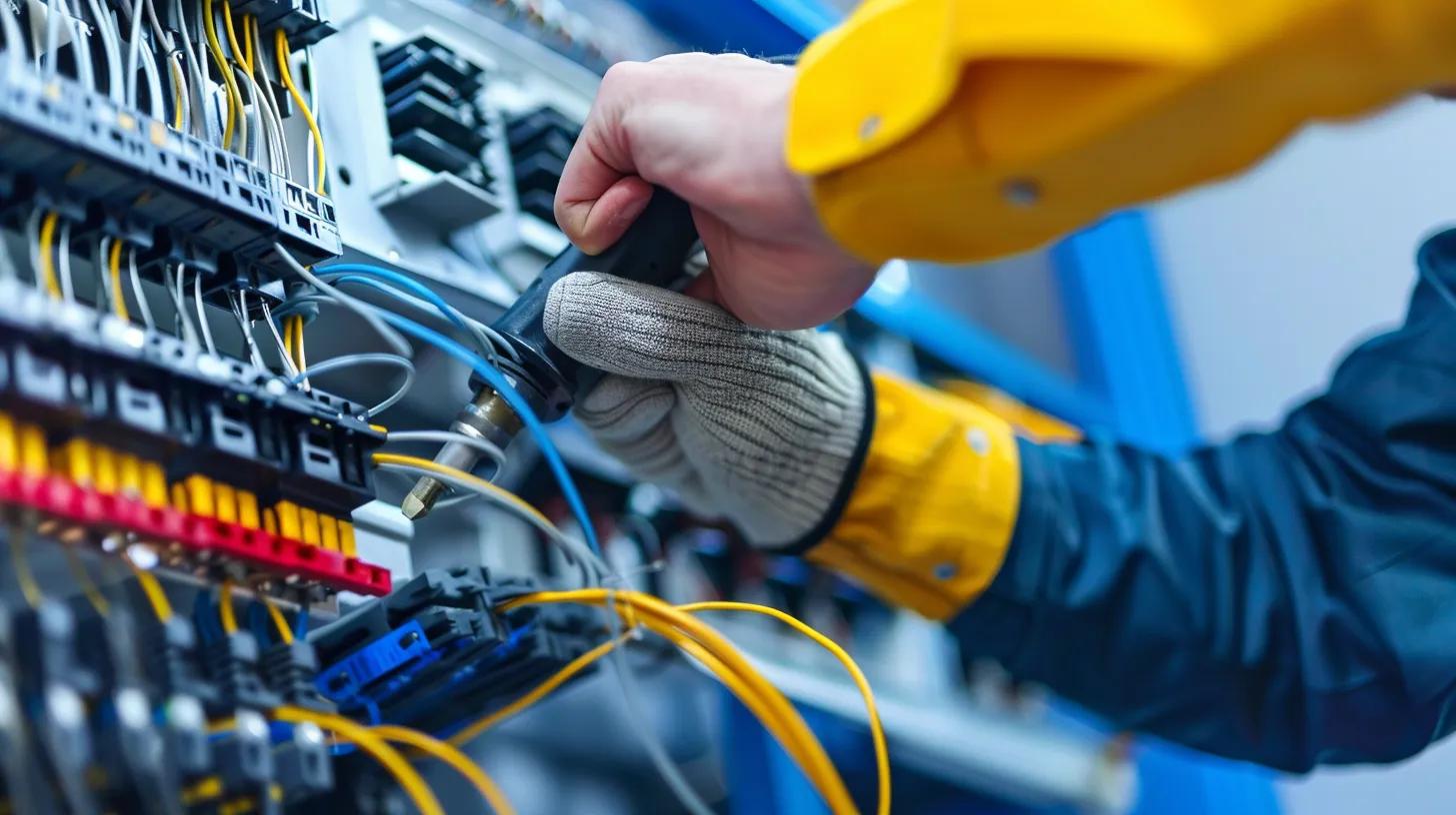 A qualified electrician in Birmingham checking a fuse box in a home, emphasising safety and professional standards