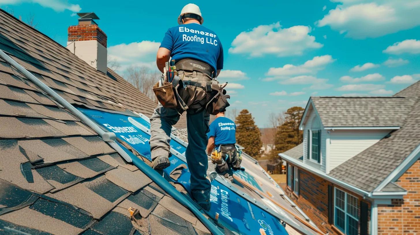 Ebenezer Roofing team installing a new residential roof in Manassas, Virginia with asphalt shingles and metal roofing.