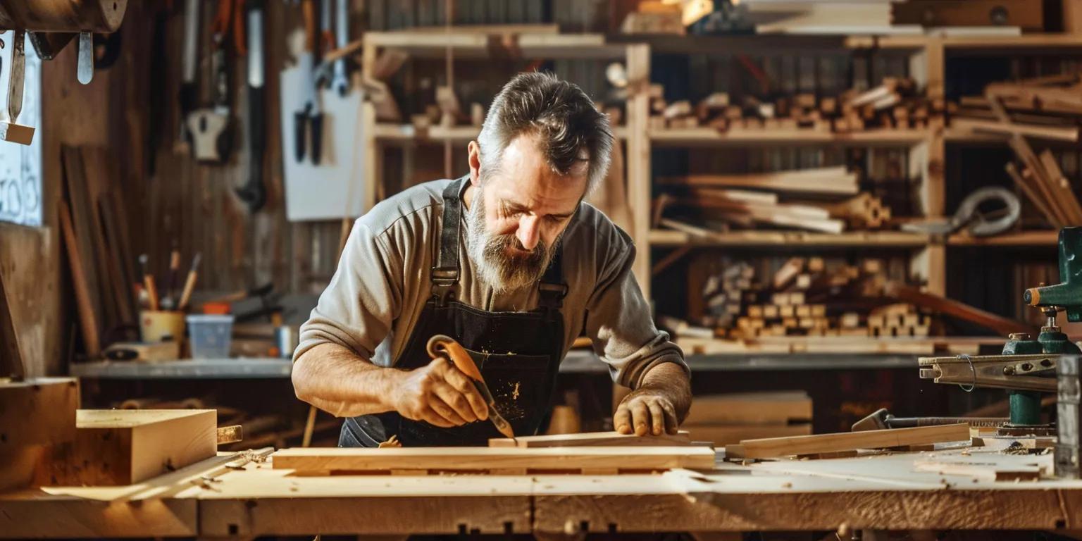 Craftsman working on custom joinery in a well-equipped workshop, surrounded by wood materials and tools, illustrating JDS Property's bespoke carpentry services.