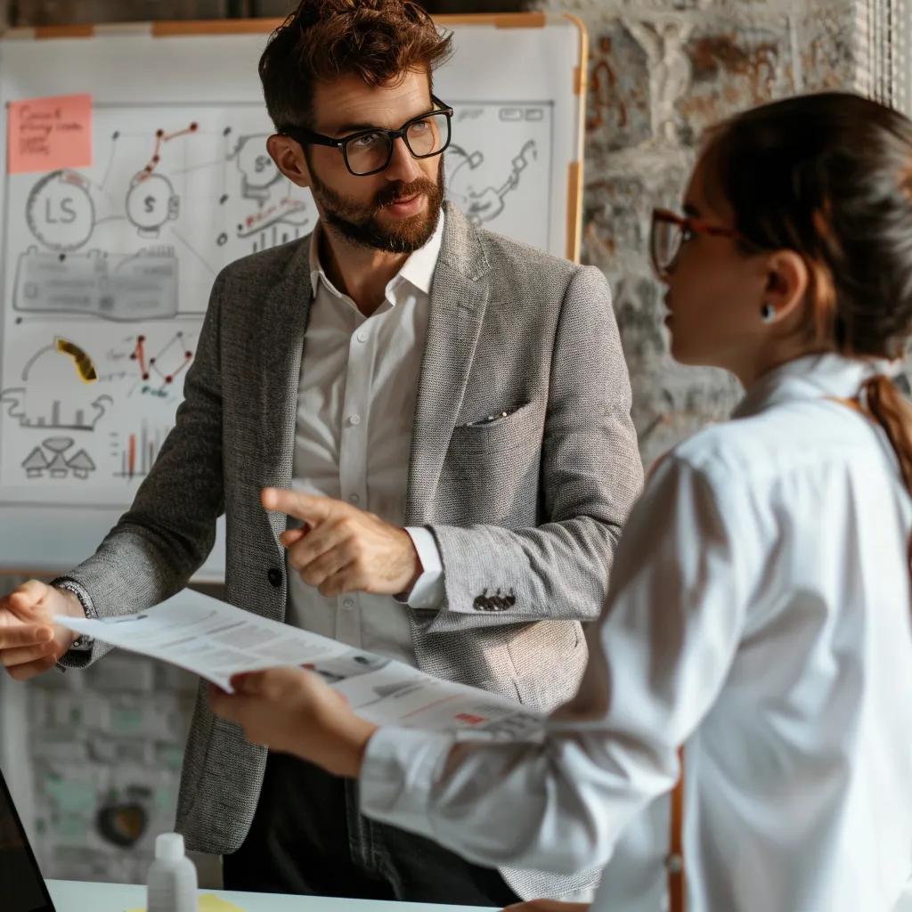 Business consultant explaining entity selection options to an entrepreneur