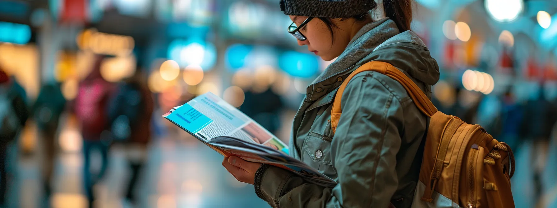 a traveler examining a brochure with different policy options offered by travel insured international.