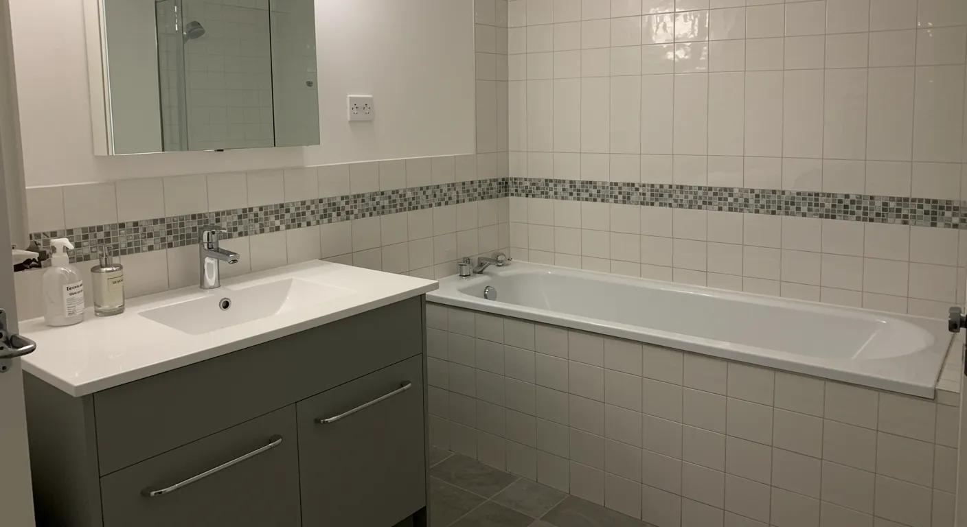 a pristine, modern bathroom displays gleaming, sealed grout lines around elegant tiles, showcasing their flawless finish and highlighting the importance of grout sealing for summer protection.
