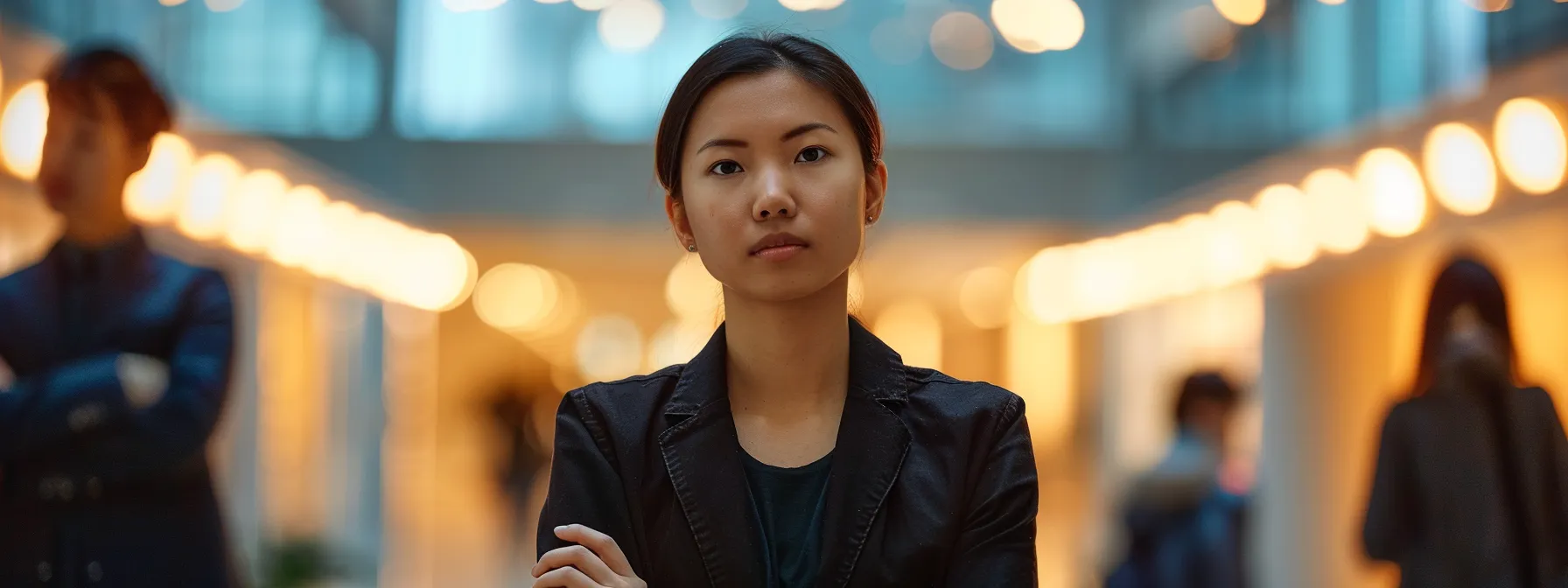 a person standing firm with arms crossed, looking determined and focused, as others try to encroach on their personal space.