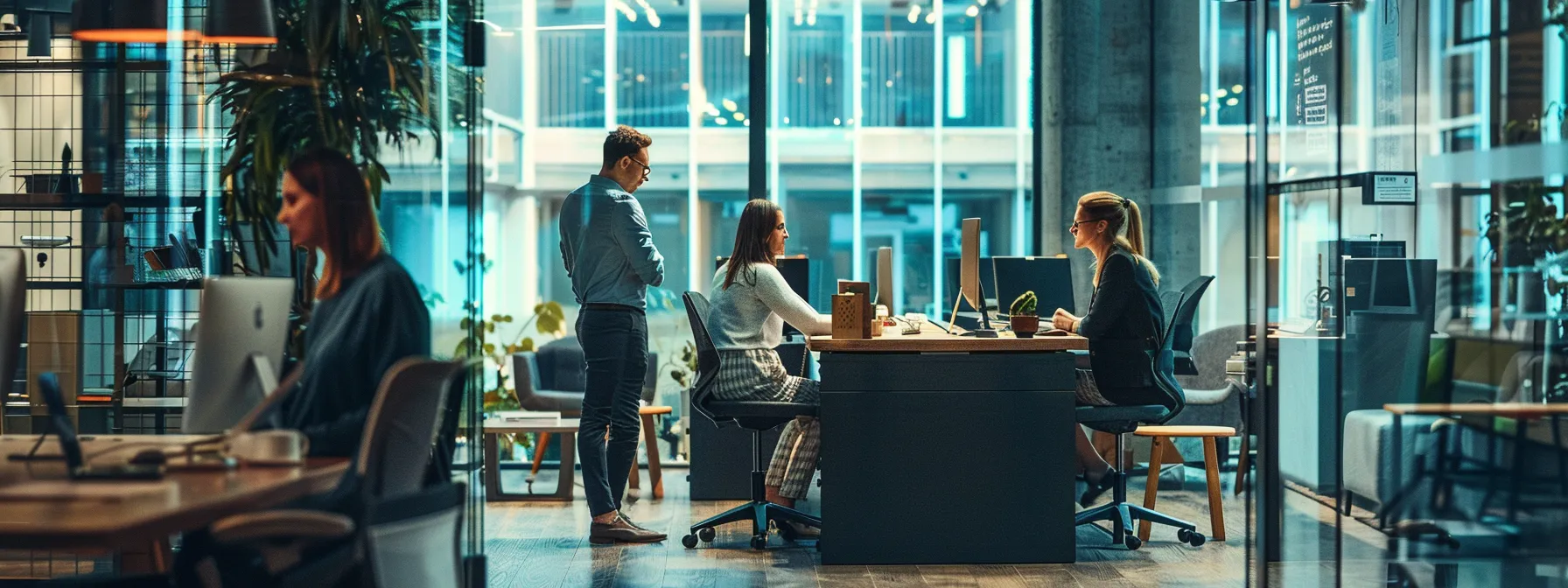 employees in a modern office participating in a digital detox program led by a wellness advocate.