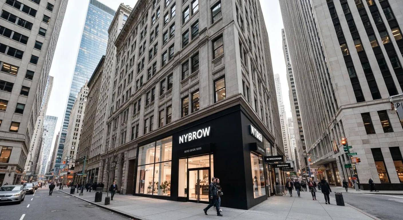 Exterior view of NYBrow salon in the Financial District, showcasing its prime location