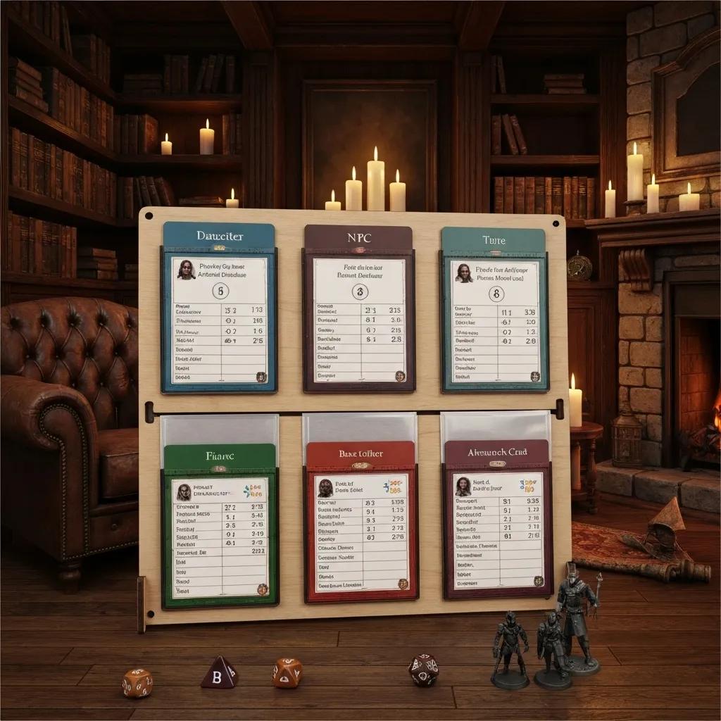 Dungeon Master screen with organized NPC quick reference cards for storytelling