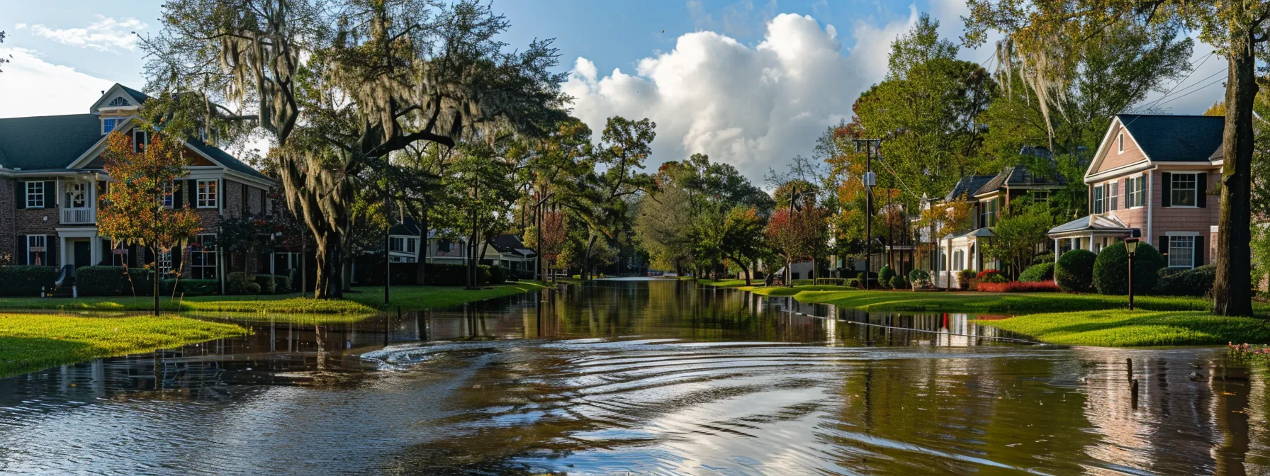 a residential neighborhood in savannah, georgia with some houses sitting in a high-risk flood zone.