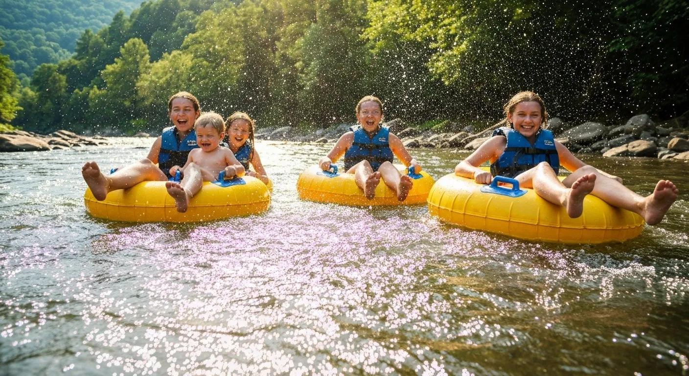 Family tubing on the Toccoa River near Lake Blue Ridge Family tubing on the Toccoa River near Lake Blue Ridge