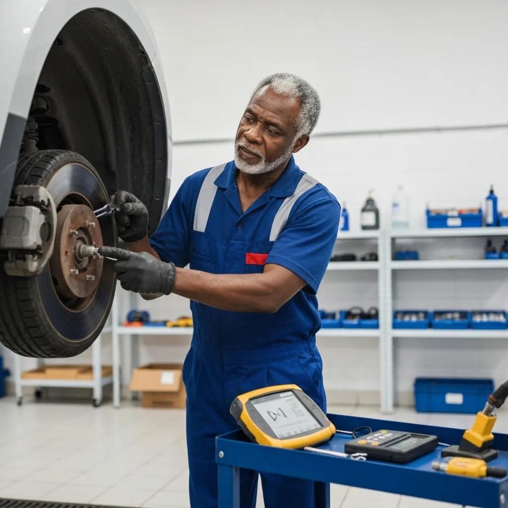 Mechanic carefully inspecting a car's engine during an MOT test, highlighting critical safety and emissions checks