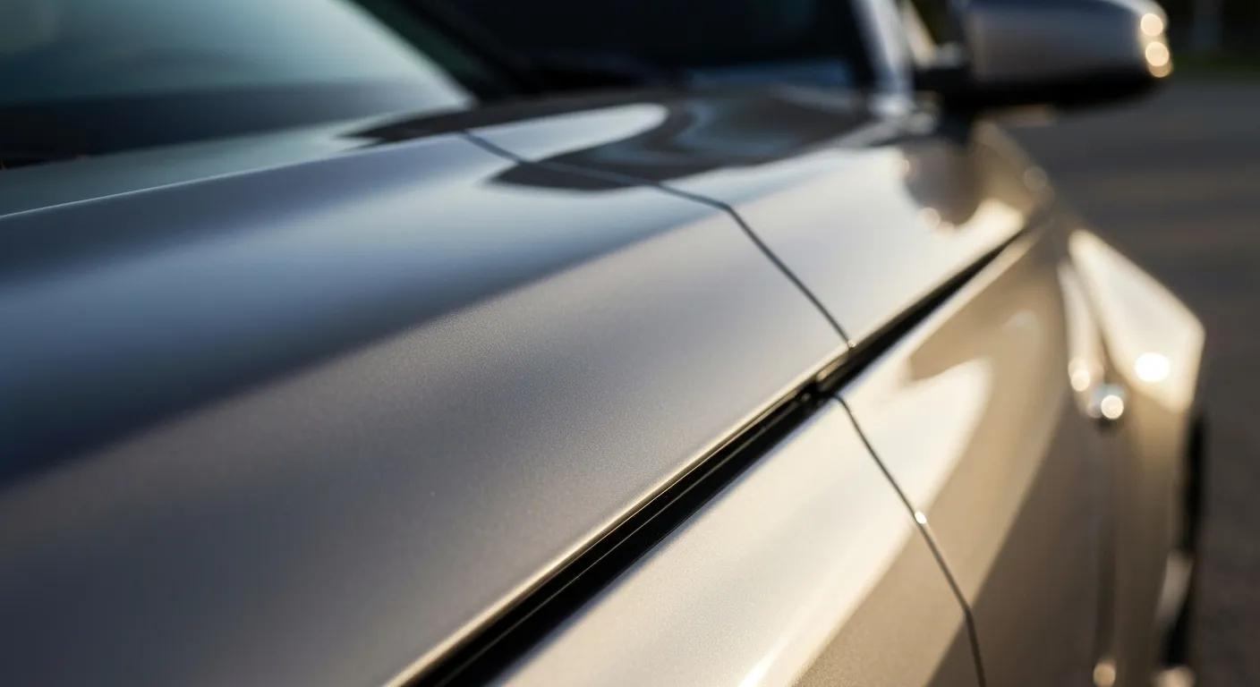 Close-up of a car's glossy paint surface showcasing the effects of ceramic coating