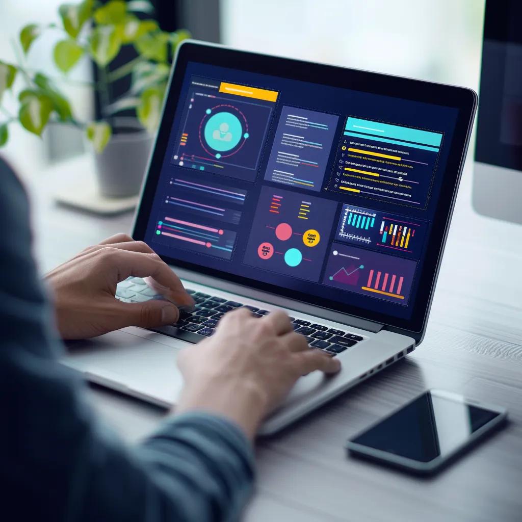 Developer presenting a completed web application project in a collaborative workspace