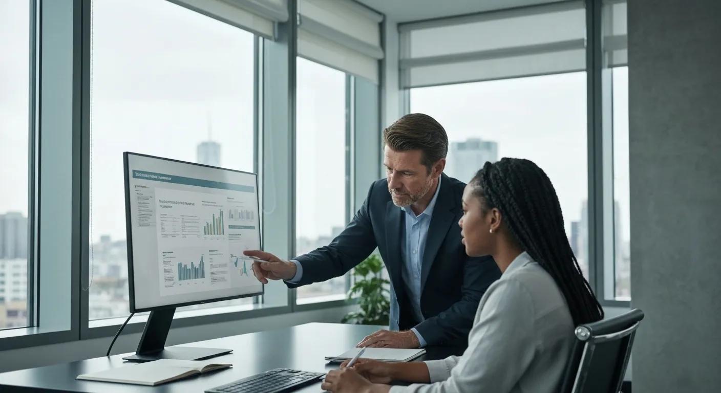 A financial advisor and client reviewing personalised investment plans together in a modern office