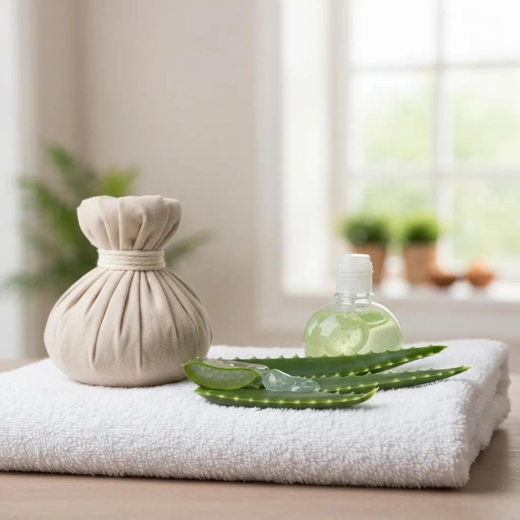 Soothing aftercare products for freshly threaded eyebrows in a calming spa environment