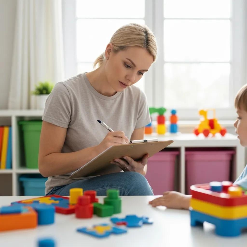 A parent attentively observing a child's behavior at home, illustrating the functional behavior assessment process