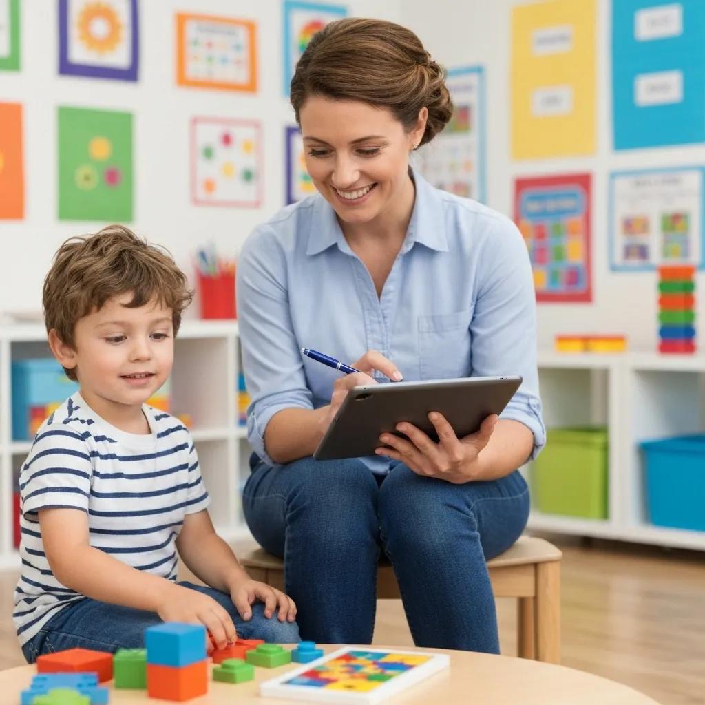 Therapist and child in an ABA therapy session using data tracking methods