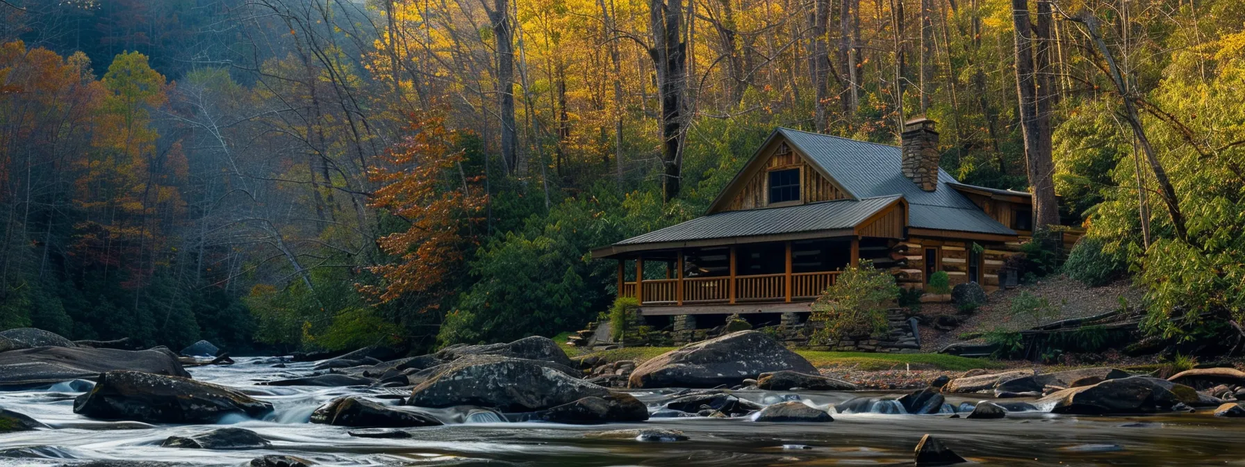 a cozy cabin nestled beside the rushing ocoee river, surrounded by scenic forests and mountains, providing a peaceful retreat after exhilarating white water rafting adventures.