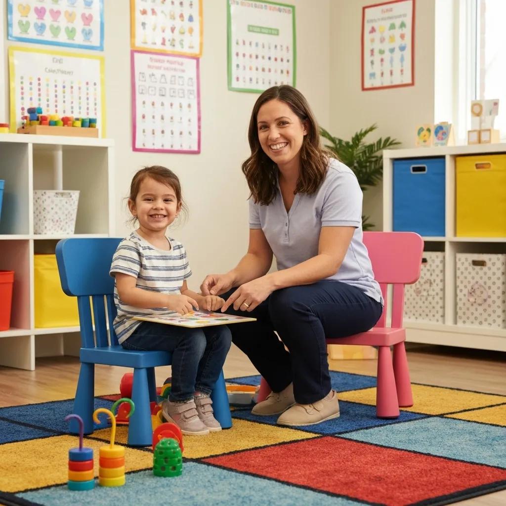 A dedicated therapist working closely with a child during an ABA therapy session, illustrating crucial support for autism and developmental needs