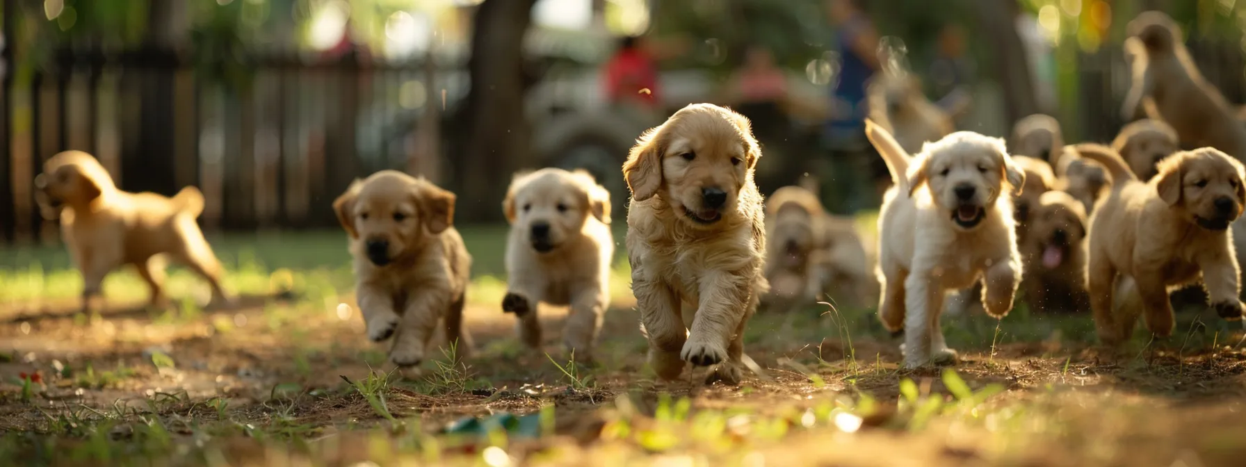 a group of puppies playing and socializing at a dog training class.