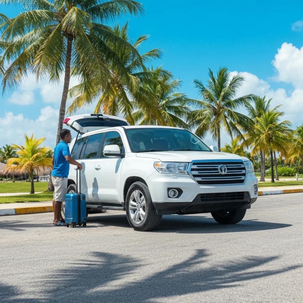 Private transfer vehicle at Punta Cana Airport ready for travelers heading to Bayahibe