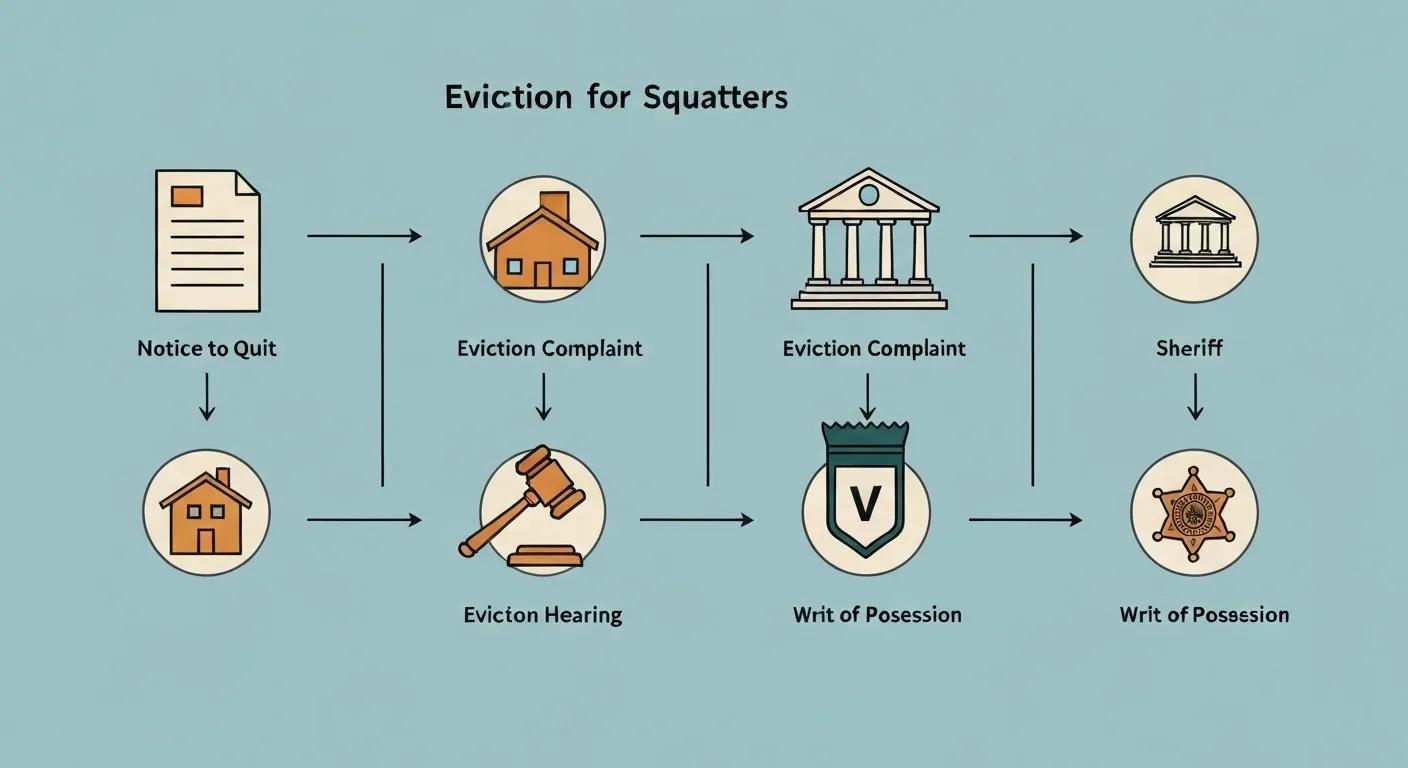 Step-by-step illustration of the eviction process for squatters in North Carolina Step-by-step illustration of the eviction process for squatters in North Carolina
