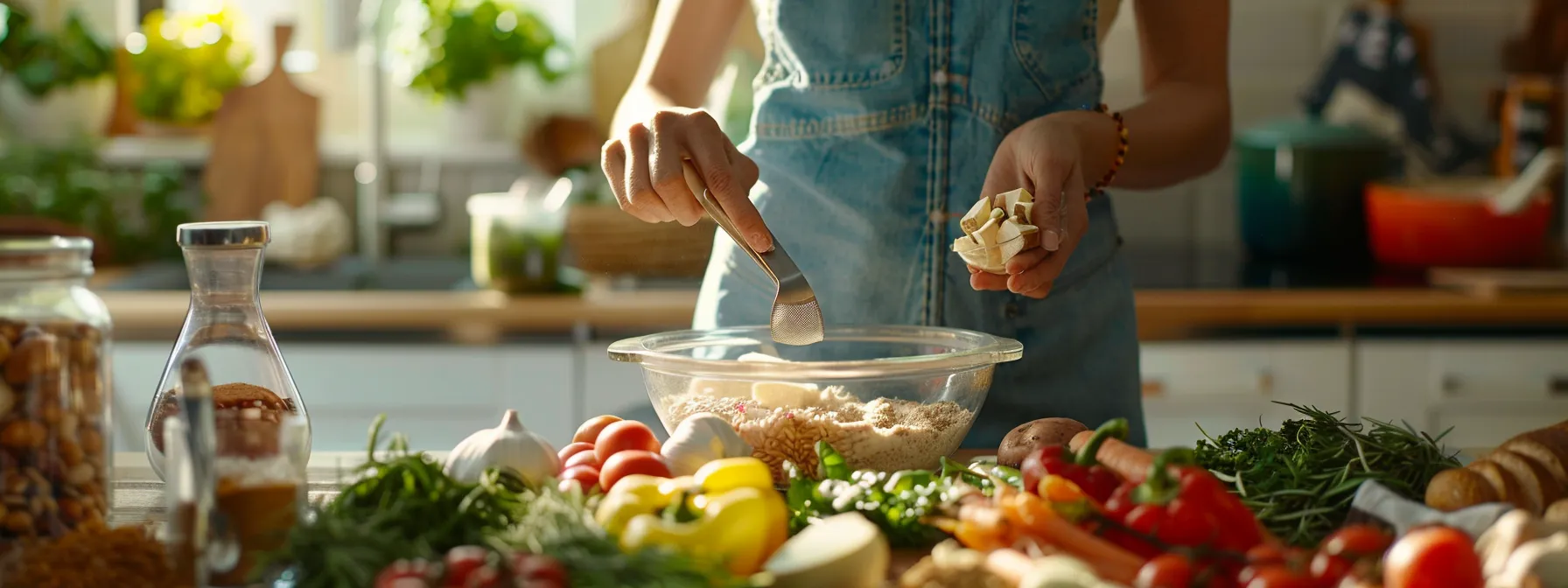 a person carefully measuring and weighing different food items for a balanced diet plan.